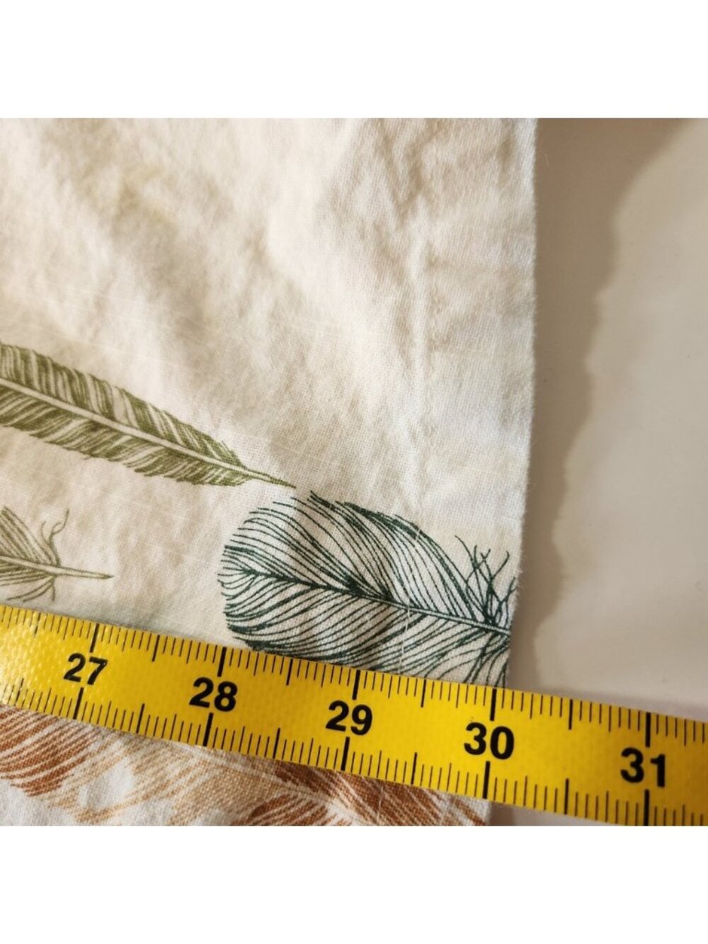 Boho Feather Print Halter Apron Dress Linen Blend White Tan Earthy Tones - Picture 7 of 7